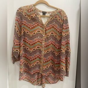 New Directions Colorful Tribal Print Blouse
